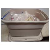 Plastic Tote with Assorted Holiday Ornaments