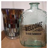 Decorative Glass Bottle and Mosaic Candle Holder