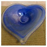 Heart-Shaped Blue Art Glass Bowl
