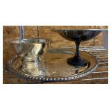 Silver Plate Bowl, Pedestal Dish, and Tray Set