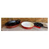 Three Cast Iron and Enameled Cookware