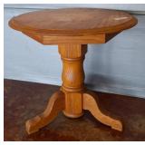 Round Oak Side Table with Pedestal Base