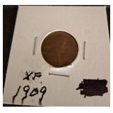 1909 Lincoln Wheat Cent in Cardboard Holder