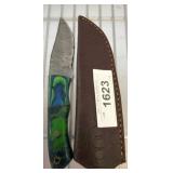 Damascus Style Knife with Multicolored Handle