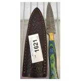 Damascus Style Knife with Sheath and Wood Handle