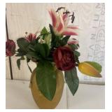 Gold-Toned Vase with Artificial Floral Arrangement