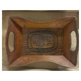 Wooden Serving Tray with Carved Design