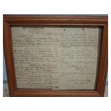 Framed Handwritten Document, 19th Century Style