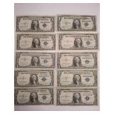 10 U.S. $1 Silver Certificates Series 1935