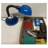Desk Essentials and Blue Desk Lamp Lot