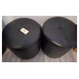 K&B Black Faux Leather Ottomans