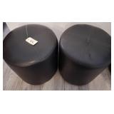 Two Black Faux Leather Ottomans