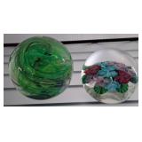 Two Art Glass Paperweights, Swirled and Floral