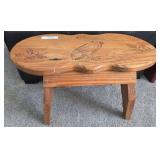 Wooden Stool with Carved Pelican Design