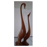Carved Wooden Swan Figurine Set