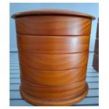 Round Wooden Jewelry Box with Contents