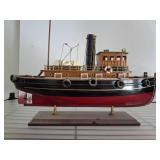 Wooden Tugboat Model on Display Stand