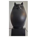 Black Cat Sculpture on Square Base