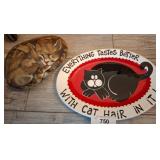 Cat-Themed Plate and Painted Decorative Rock