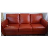 Red Leather Three-Seat Sofa