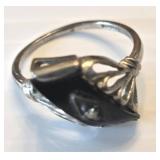 10K White Gold Ring With Black Inlay and Stone