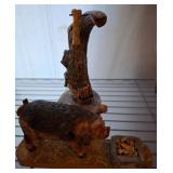 Carved Wood Hog and Possum Figures by J. Dickens