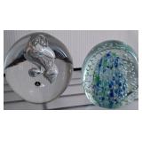 Two Glass Paperweights With Decorative Details