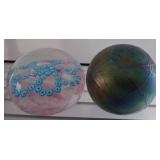 Art Glass Paperweight Pair with Signed Bases