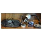 Sony Radio, Desk Lamps, and Speaker Lot