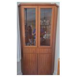 Corner Cabinet with Glass Doors, Wood Finish