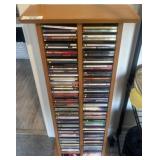 Oak Media Storage Tower with CD Collection