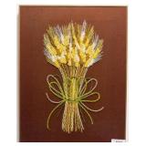 Framed Embroidered Wheat Design Wall Art