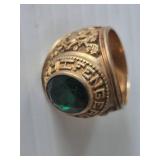 Jostens 10K Gold Class Ring with Green Stone