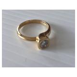 14K Gold Ring with Round-Cut Stone Accent