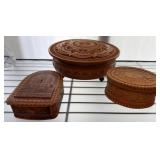 Three Carved Wooden Decorative Boxes
