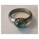 Green Cabochon Ring, 18K Over 925 Silver