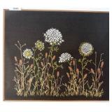 Framed Floral Embroidery Wall Art on Dark Fabric