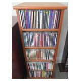 Wooden CD Storage Shelf with Contents