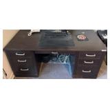 Dark Wood Double Pedestal Desk with Drawers