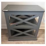 Gray Side Table With Crossed Panel Design