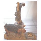 Carved Wood Hog and Possum Figures by J. Dickens