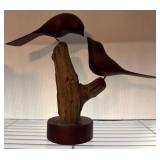 Sculpture of Two Birds on Driftwood Base