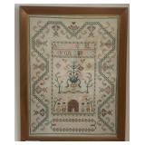 Framed Cross-Stitch Sampler in Wood Frame