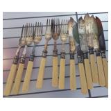 Fish Knives and Forks with Cream Handles