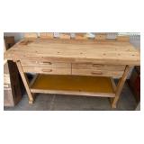 Wood Workbench with Drawers and Vice