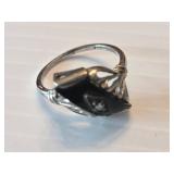 10K White Gold Ring with Black Inlay and Stone