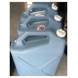 Three 6-Gallon Blue Plastic Water Containers