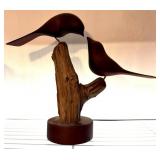 Sculpture of Two Birds on Driftwood Base