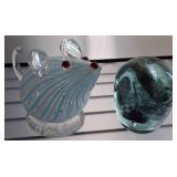 Blown Glass Mouse Figurine and Abstract Paperweigh