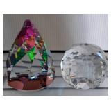 Two Faceted Crystal Paperweights